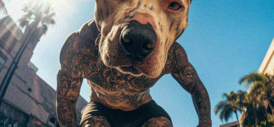 Dogland — Art digital génératif par Baudouin Demanche, portraits hybrides chiens-humains créés par IA